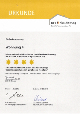 W4 Klassifizierungsurkunde DTV 4 Sterne